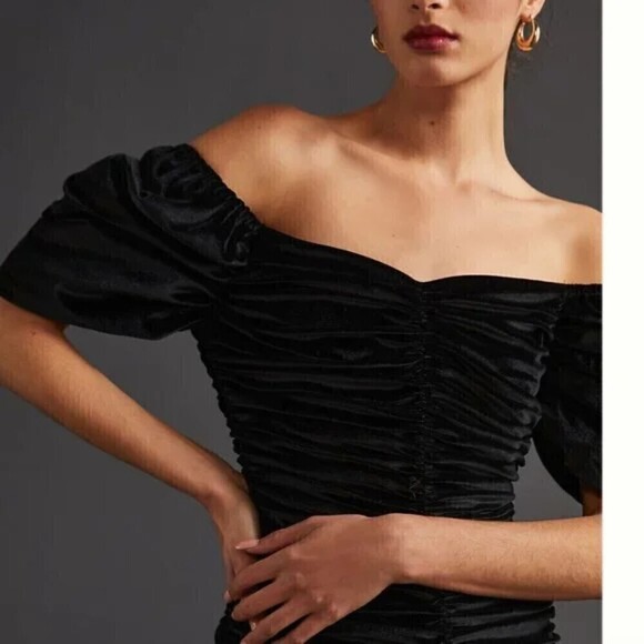 Anthropologie Hutch Womens Ruched Puff-Sleeved Mini Dress Size 4 - Picture 7 of 16